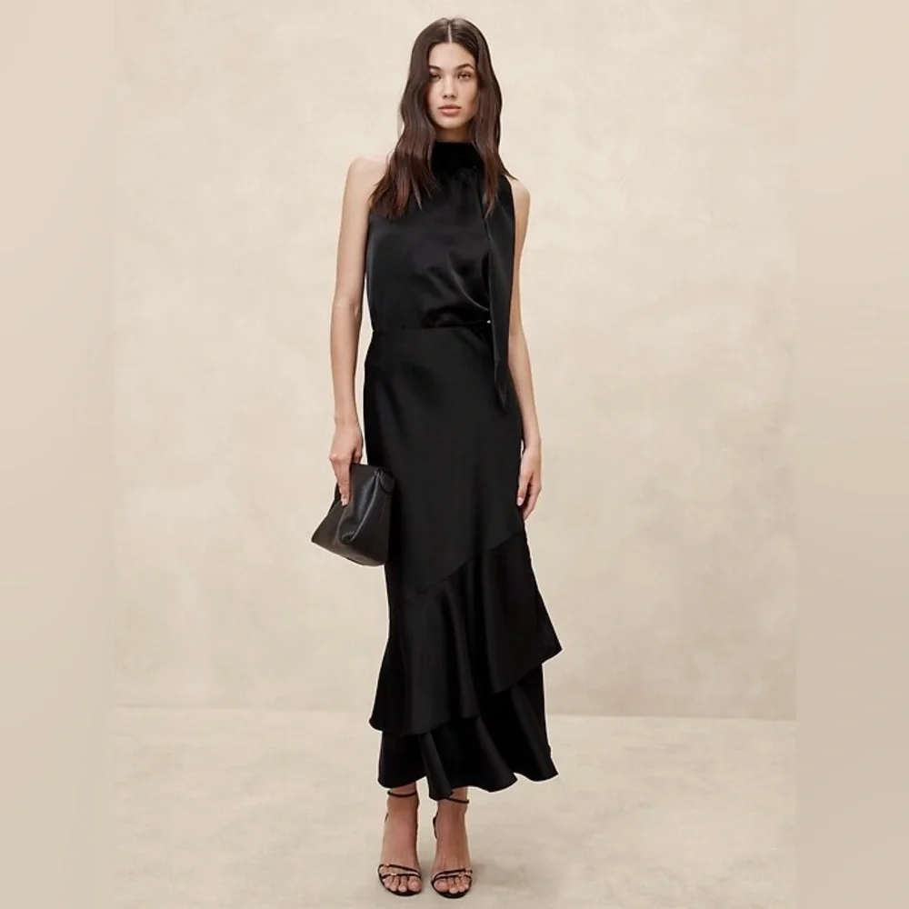 Banana Republic Factory Satin Tiered Maxi Skirt Size M - Picture 1 of 7